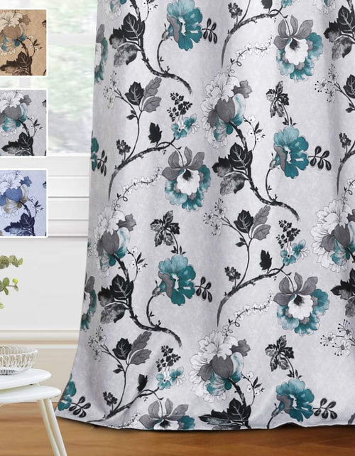 Load image into Gallery viewer, Blackout Curtains for Bedroom/Living Room Thermal Insulated Printed Curtain Drapes 63 Inches Long  (2 Panels), Vintage Floral Grey &amp; Teal
