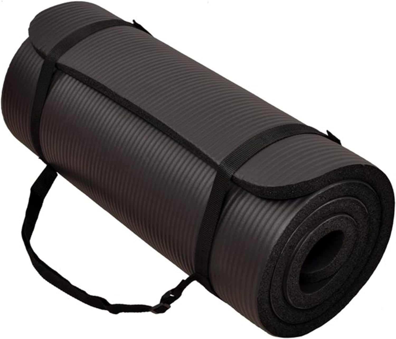 All-Purpose 1-Inch Extra Thick High Density Anti-Tear Exercise Yoga Mat with Carrying Strap, Black
