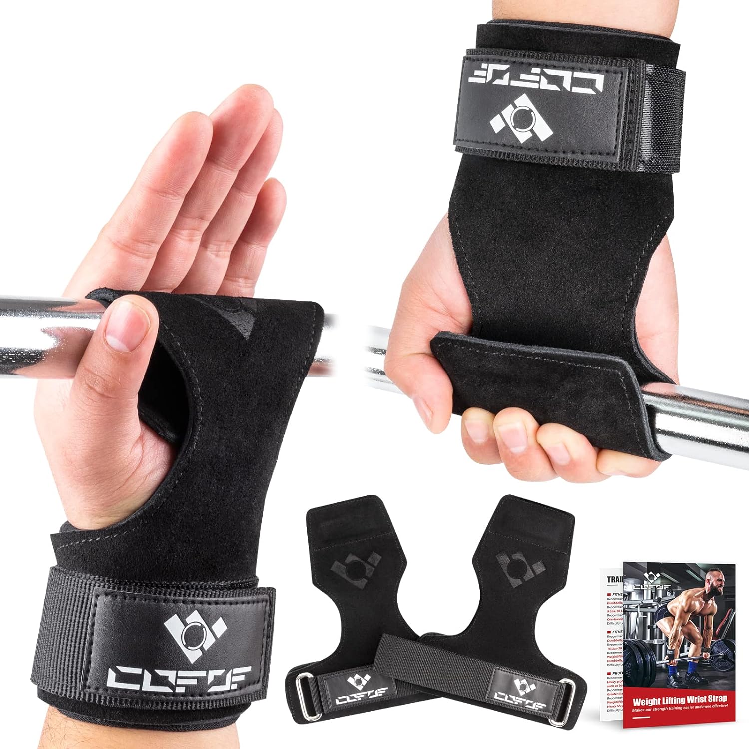 Double Layer Leather Weightlifting Wrist Strap for Deadlift and Powerlifting, Midnight Black, Pair