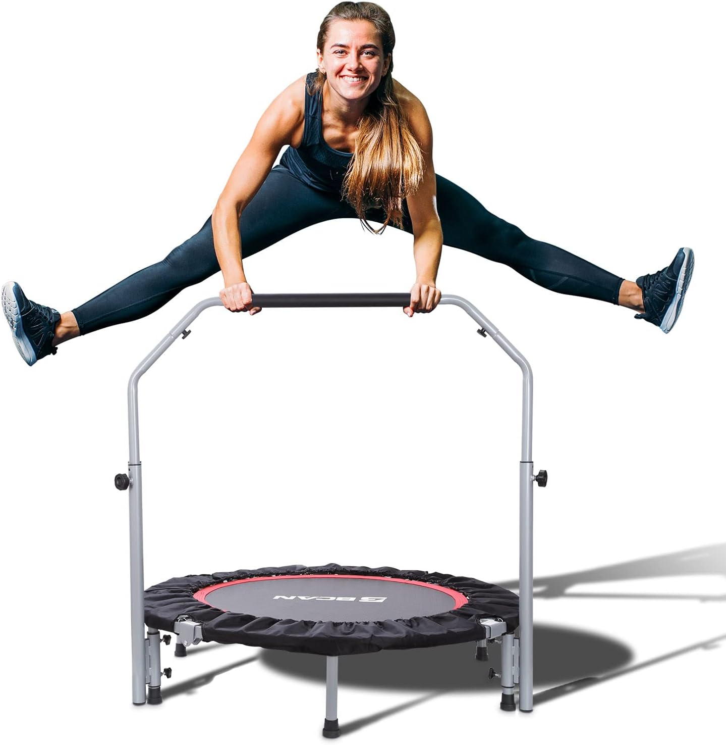 Foldable Mini Trampoline Max Load 330lbs/440lbs, Fitness Rebounder with Adjustable Foam Handle, 40-Inch