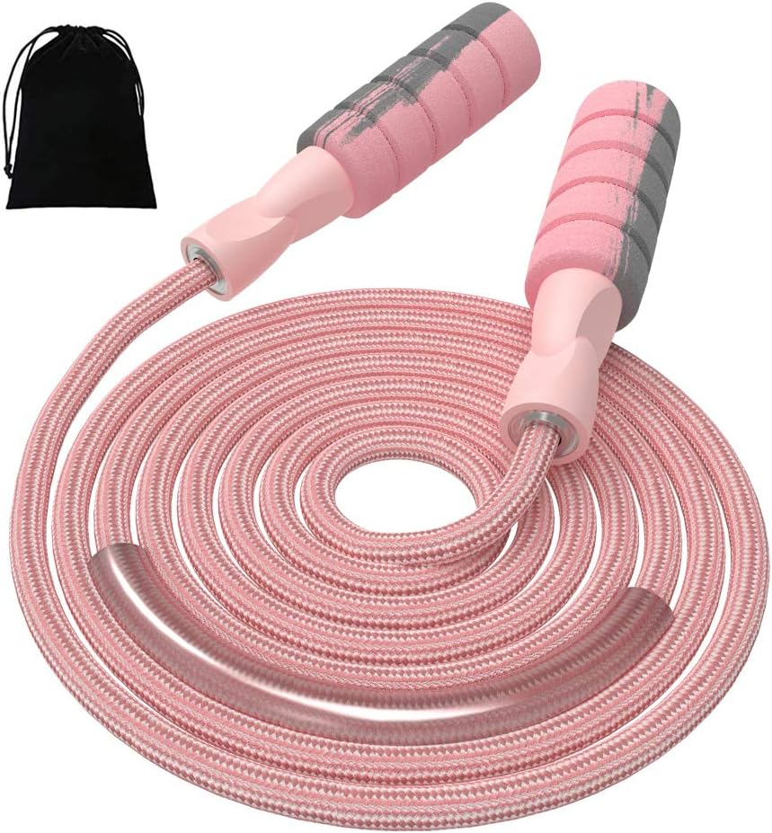 Jump Rope Cotton Adjustable Skipping Weighted Jumprope for Women, Pink