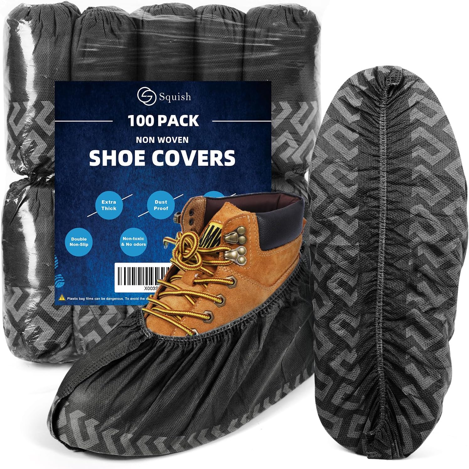 Shoe Covers Disposable Non Slip, 100 Pack (50 pairs) Thick Extra Disposable Boot Covers Slip Proof, Black