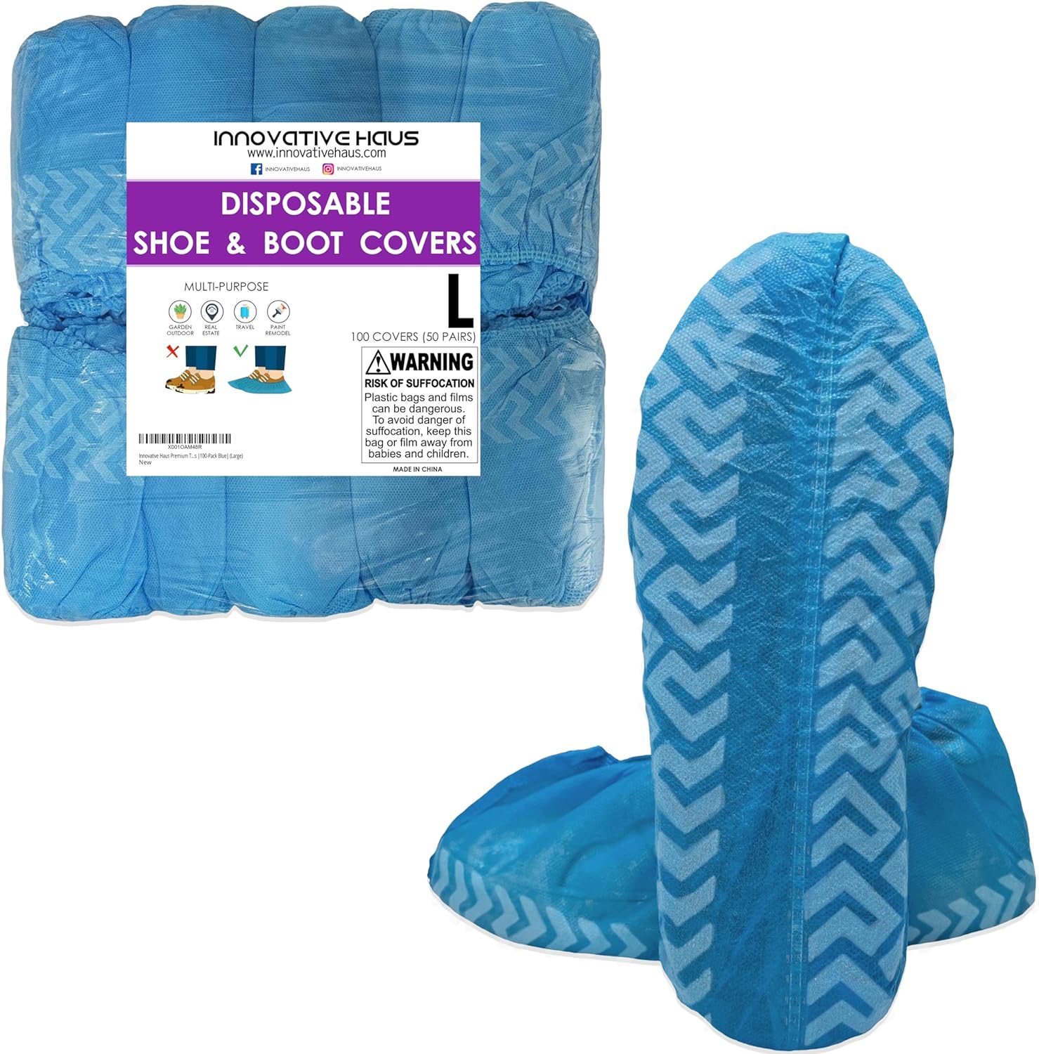 Disposable Non Slip Boot & Shoe Covers - Disposable Booties, 100 Pack, LG