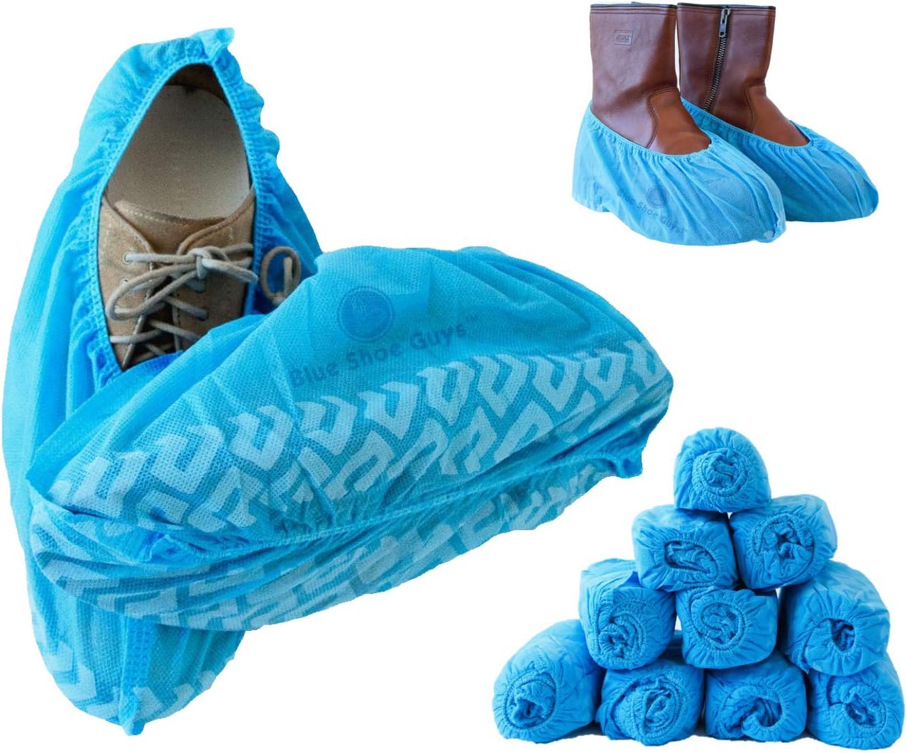 Premium Disposable Boot & Shoe Covers Booties | 100 Pack | Durable, Non-Slip, Non-Toxic I Large Size Fits Most Shoes, Blue