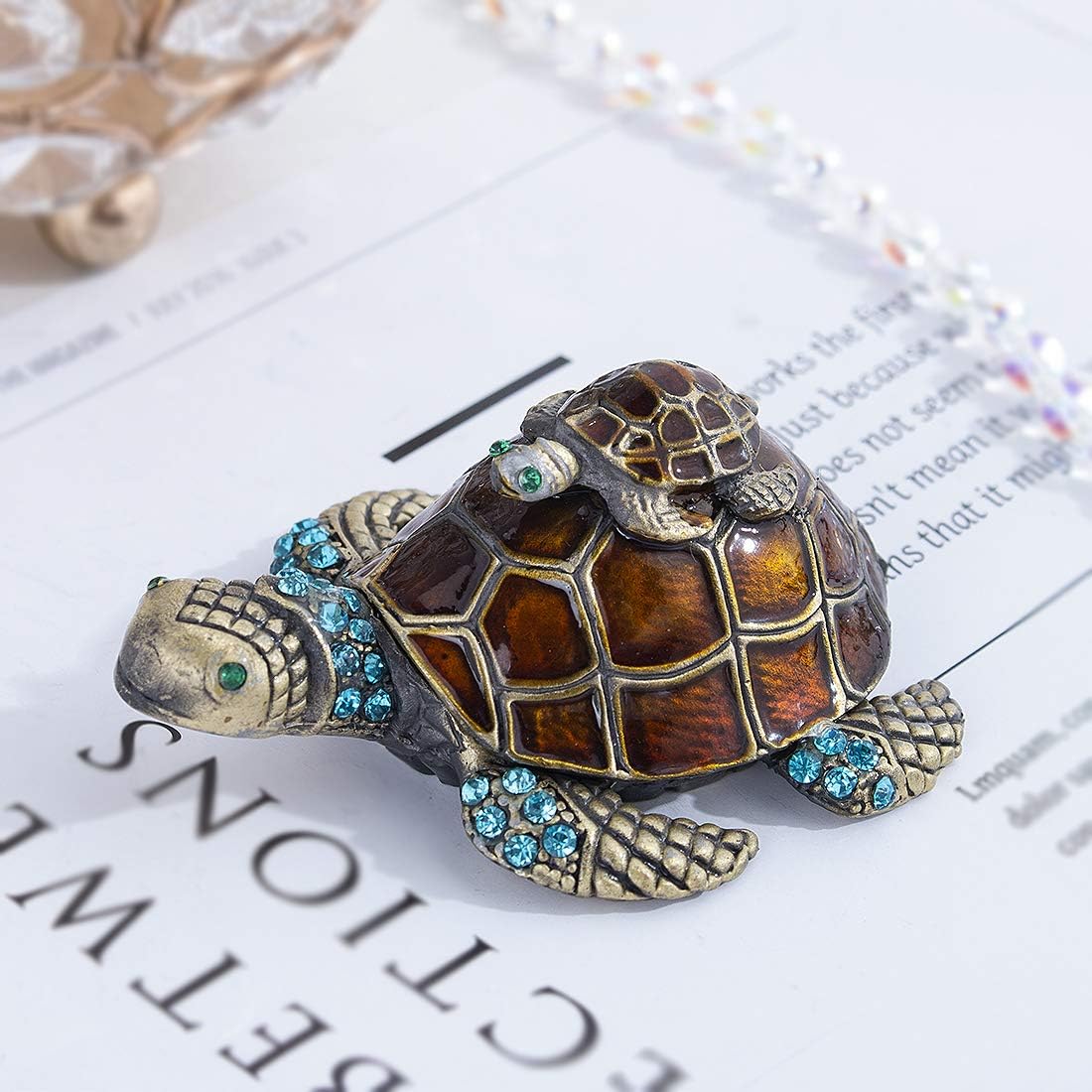 Mother and Baby Turtle Figurines Jewelry Trinket Boxes Hinged Collectible Figurines