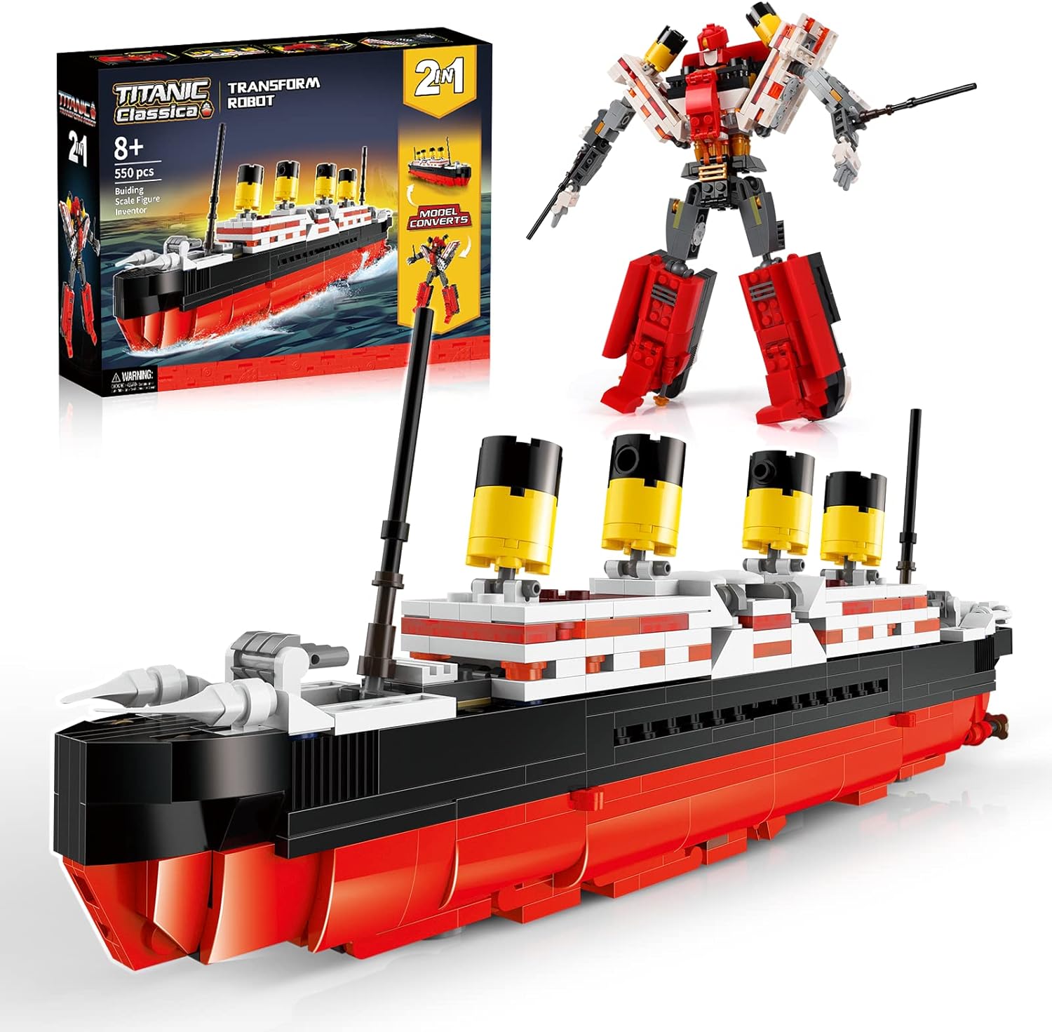 2 in 1 Titanic Model & Transform Robot Building Kit, Collectible Display Model Set