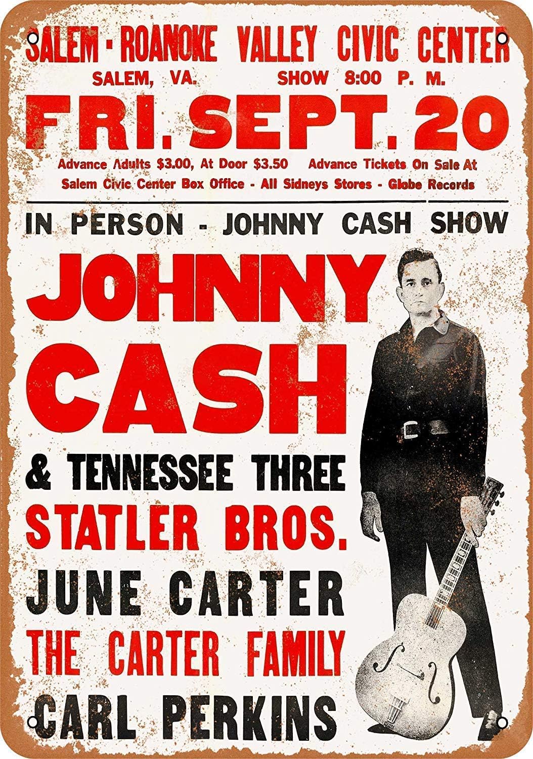 Johnny Tin Sign 1968 Cash in Virginia Vintage Metal Signs 8 x 12 Inches