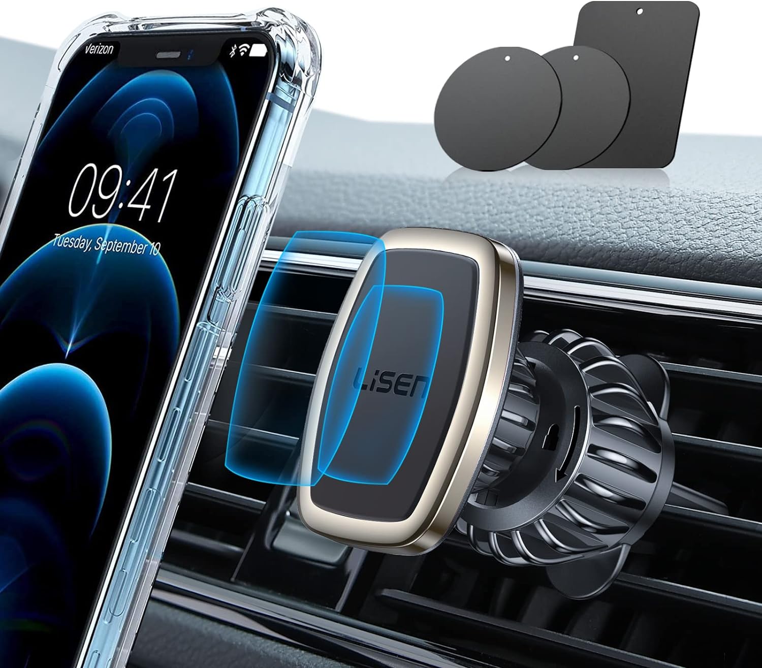 Magnetic Phone Holder for Car, 6 Strong Magnets, Compatible with All Smartphones & Tablets, Gold