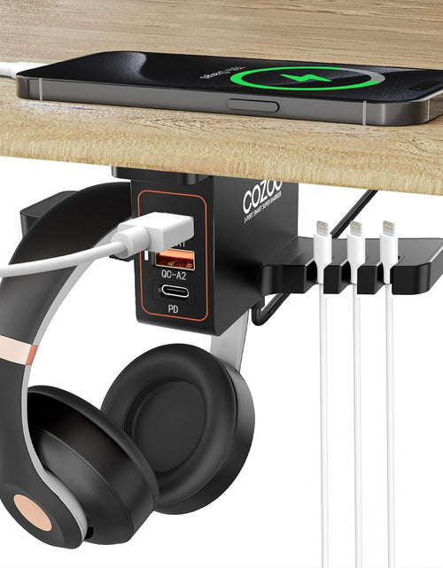 Load image into Gallery viewer, Headphone Stand with USB Charger Under Desk Headset Holder Mount with 3 Port USB Charging Station (20W PD &amp; QC3.0 )
