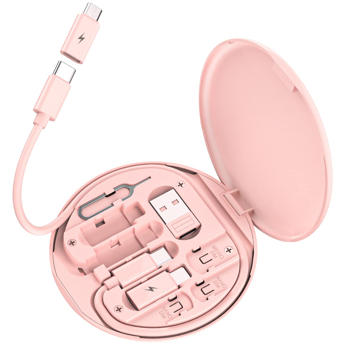 Multi USB Charging Adapter Cable Kit, USB C to Lighting Adapter Box  (Pink)