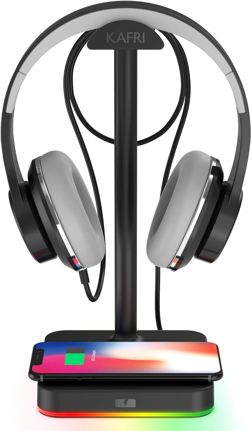 RGB Headphone Stand with Wireless Charger Desk Gaming Headset Holder Hanger Rack with 10W/7.5W Fast Charger, Black