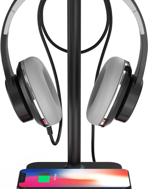 Load image into Gallery viewer, RGB Headphone Stand with Wireless Charger Desk Gaming Headset Holder Hanger Rack with 10W/7.5W Fast Charger, Black
