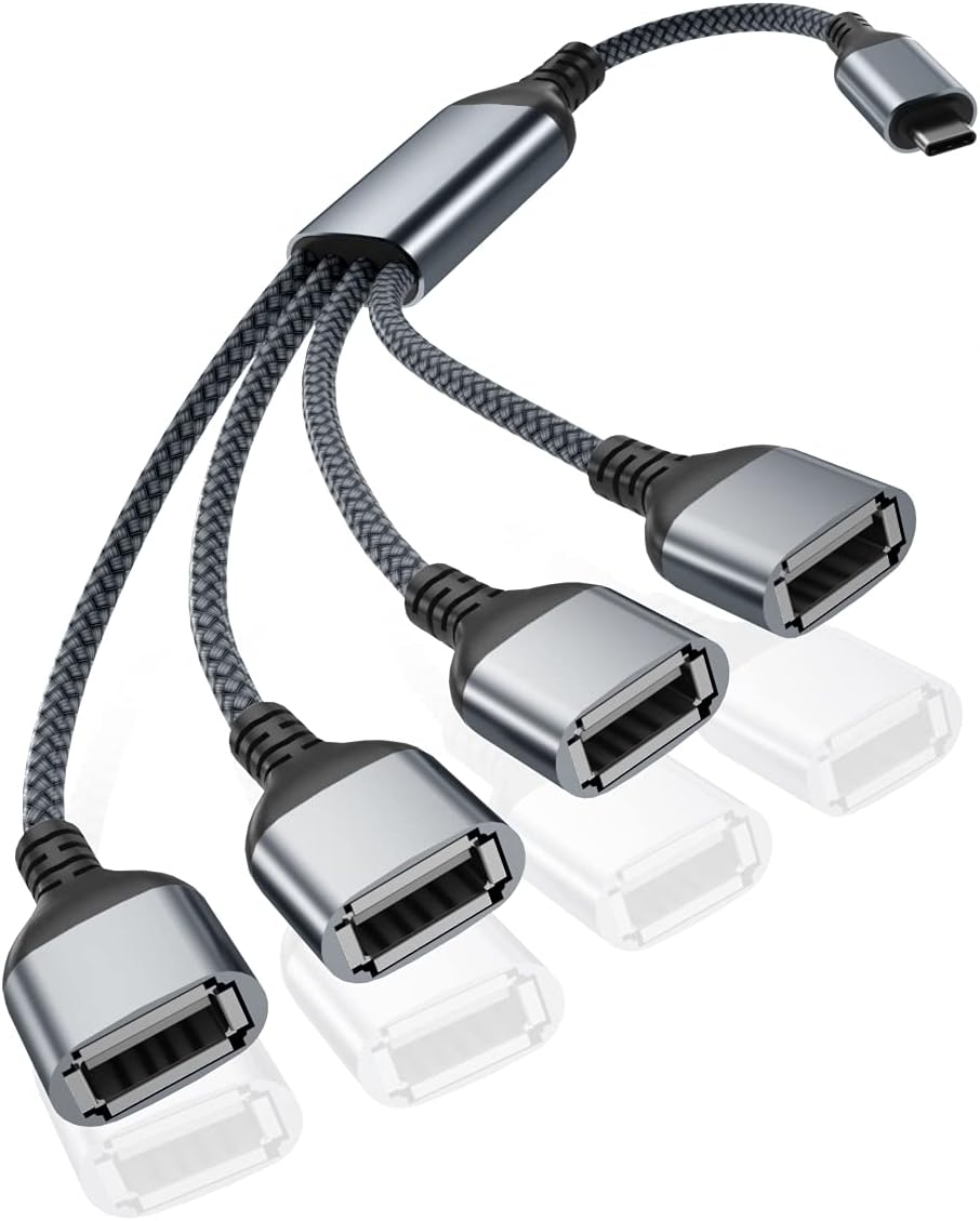 USB C Male to Four USB Female Cable Adapter 1FT,Thunderbolt 3 to 4 Type A 2.0 Port Splitter Dongle Cord Converter