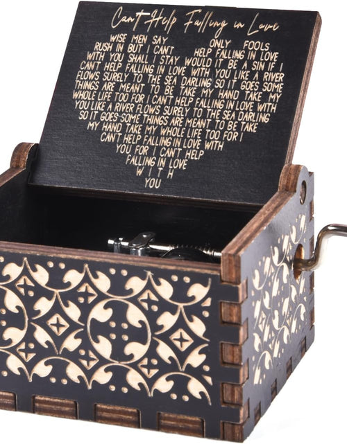 Load image into Gallery viewer, Can&#39;t Help Falling in Love Wood Music Box, Antique Engraved Musical Boxes, Black
