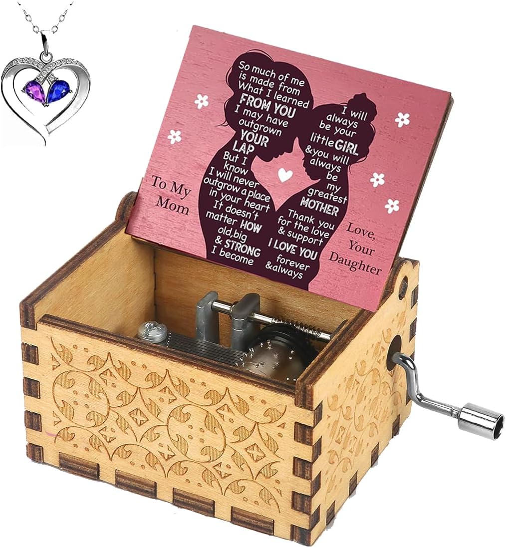Gifts for Mom Music Box from Daughter Hand Crank Engraved Musical Box