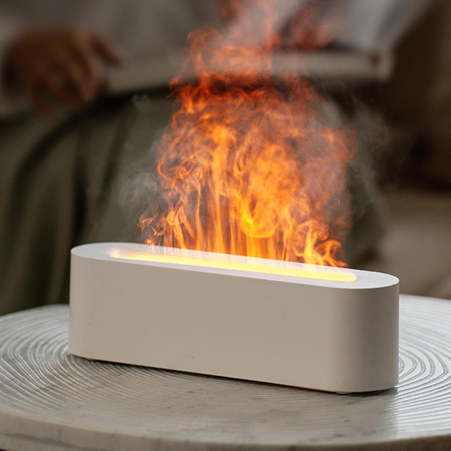 Fireplace Colorful Fire Flame Diffuser, Aromatherapy Essential Oil Diffuser, 150ml Cool Mist Humidifier, White