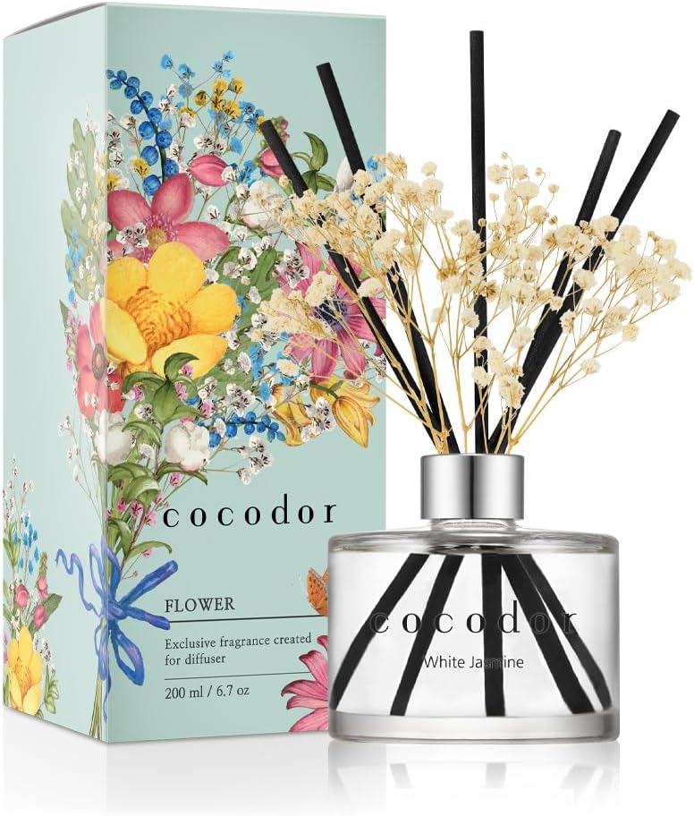Flower Reed Diffuser set / 6.7oz / White Jasmine/Scent Diffuser with Sticks Home Fragrance