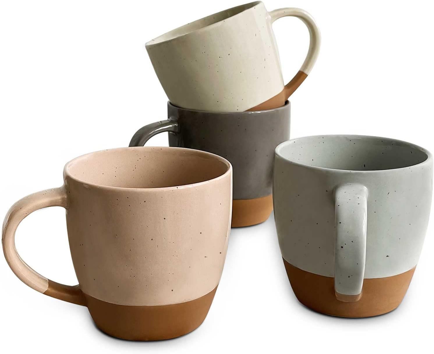 Ceramic Large Latte Mug Set of 4, 16oz - Microwavable, Porcelain Coffee Cups With Big Handle, Assorted Neutrals