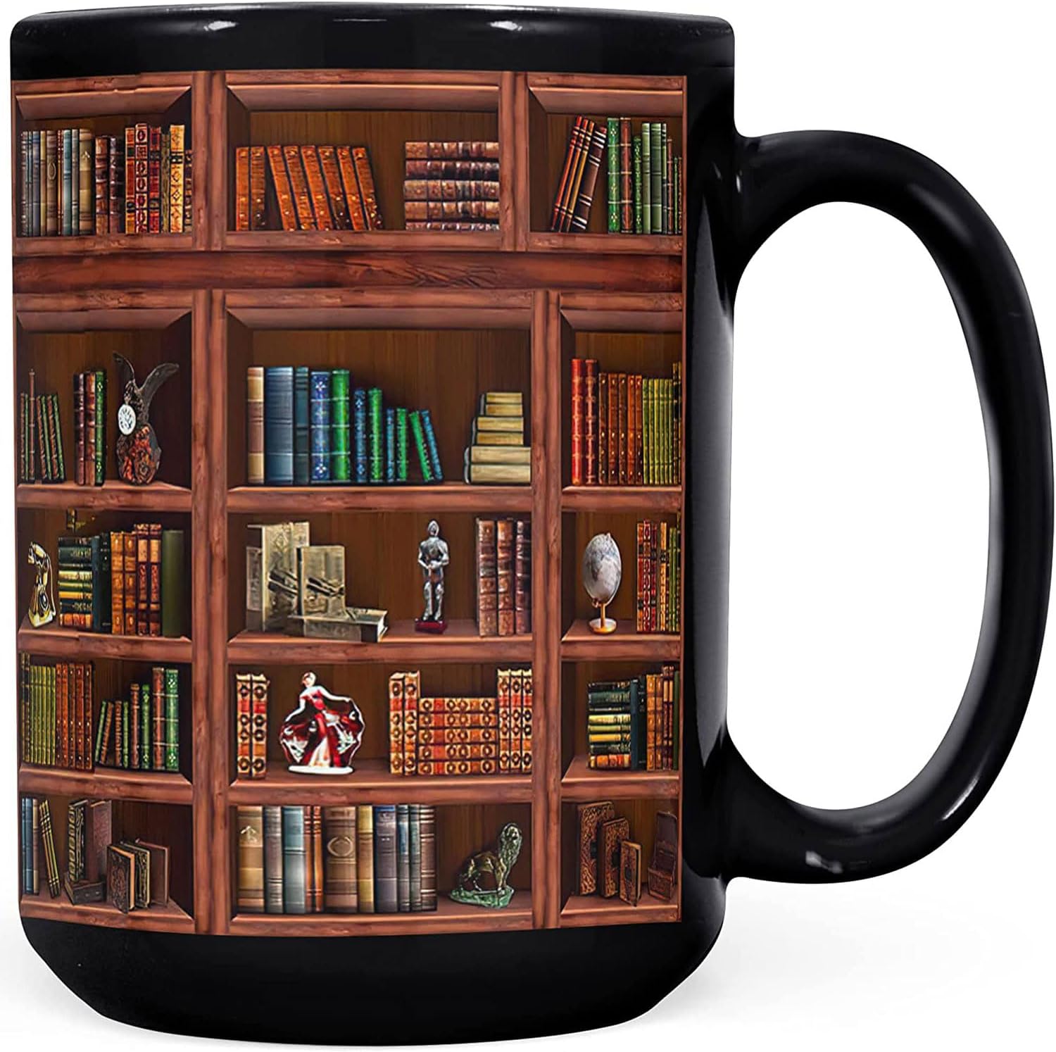 Library Bookshelf Mug Gifts For Book Lovers Women,  Mug Librarian Book Lovers Gifts for Readers Writer Black 15oz