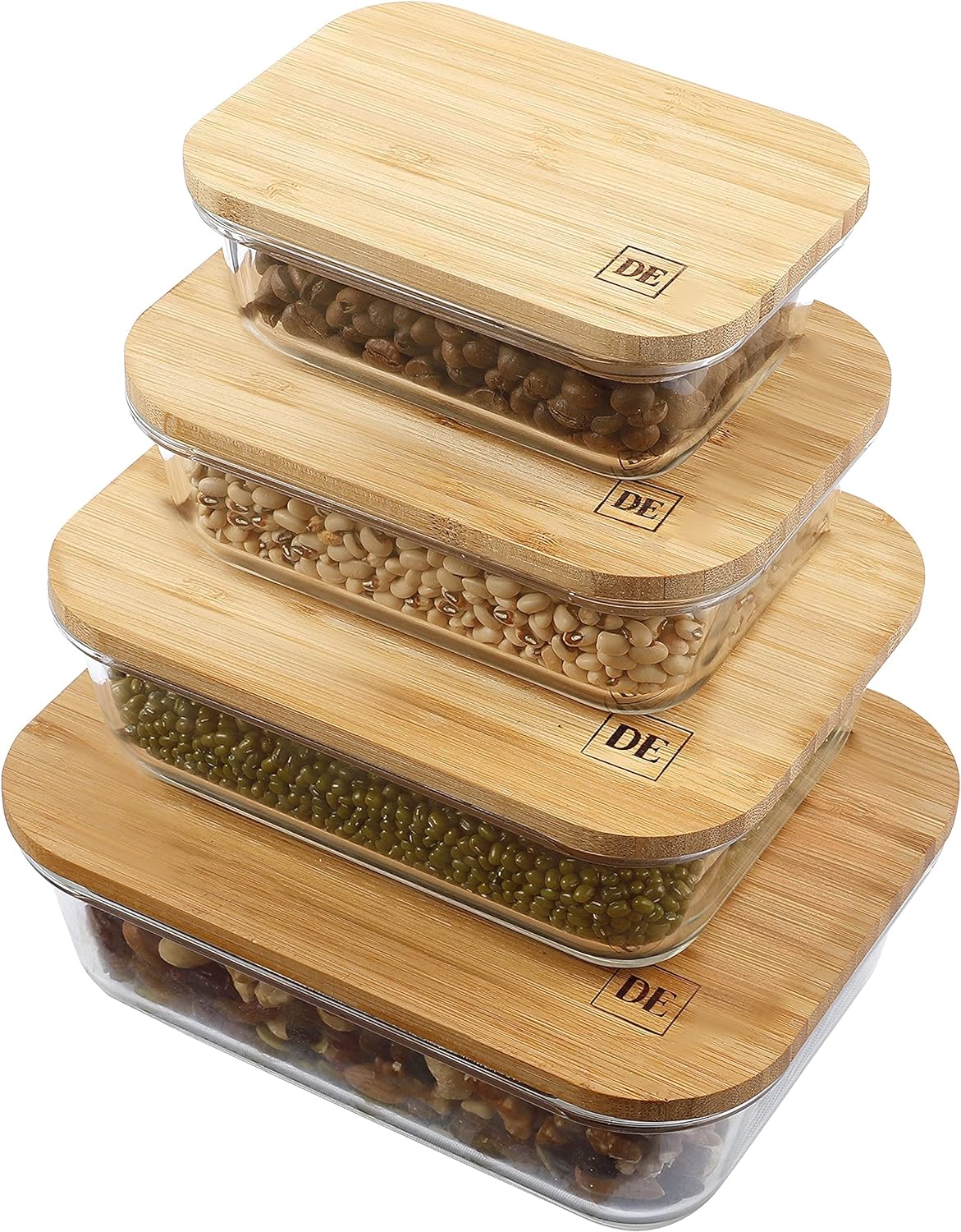 Food Storage Containers with Bamboo Lids (Pack of 4) Eco Friendly Meal Prep Containers Reusable