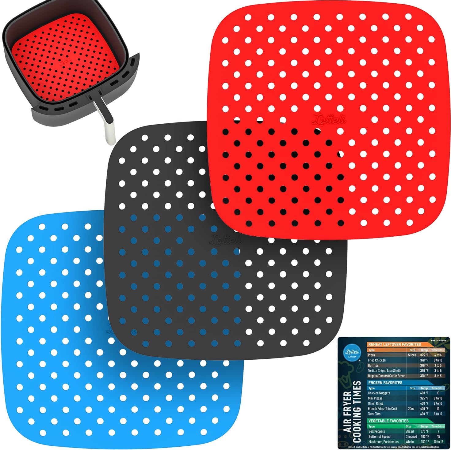 Reusable Silicone Air Fryer Liners with Air Fryer Magnetic Cheat Sheet, Easy Clean Air Fryer Accessories