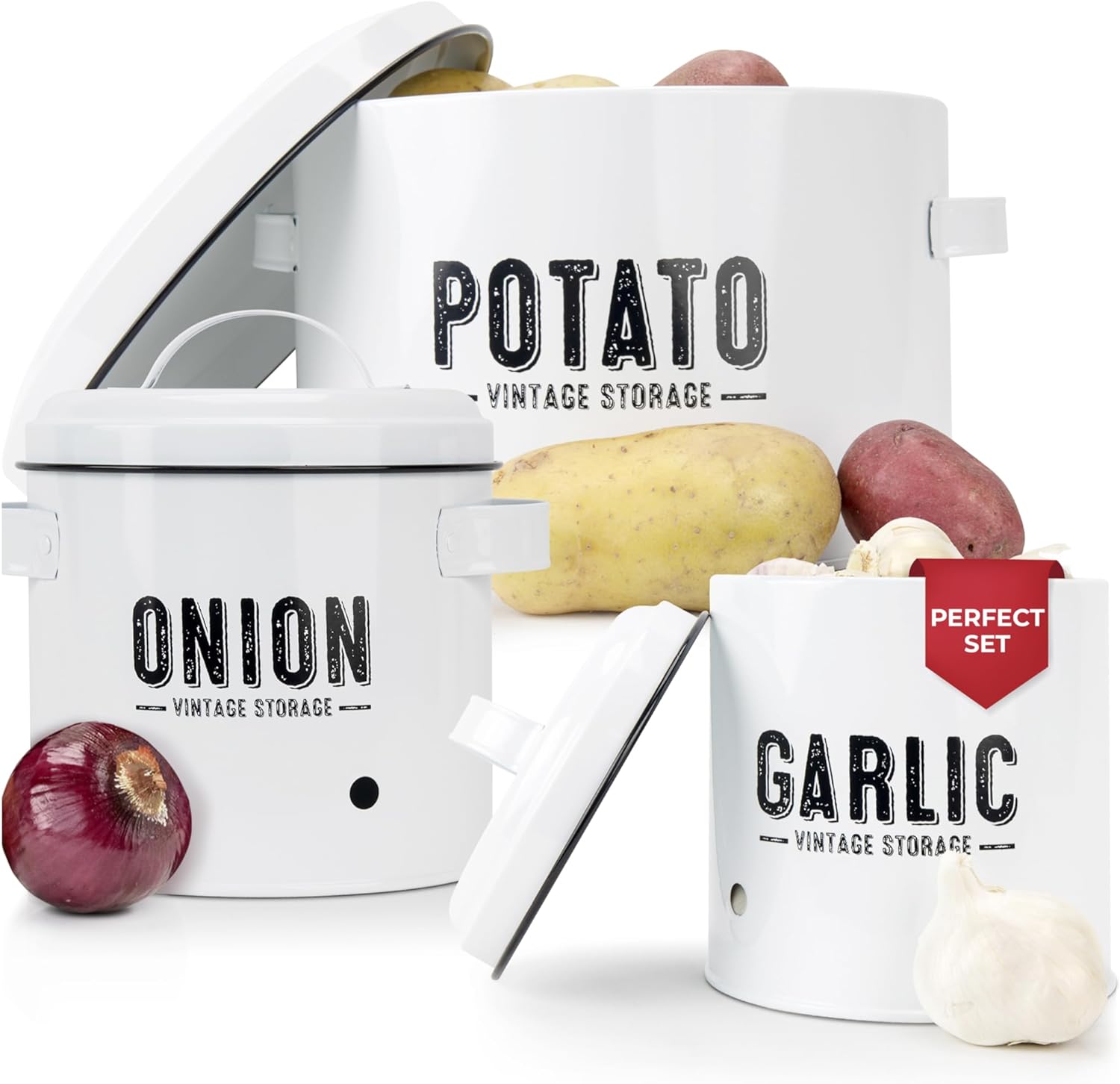 Potato Storage For Pantry, Canister Sets for the Kitchen Counter, Potatoes Storage, White