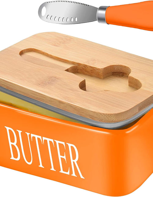 Load image into Gallery viewer, Large Butter Dish with Lid for Countertop Ceramic Butter Container with Knife Holder, Orange
