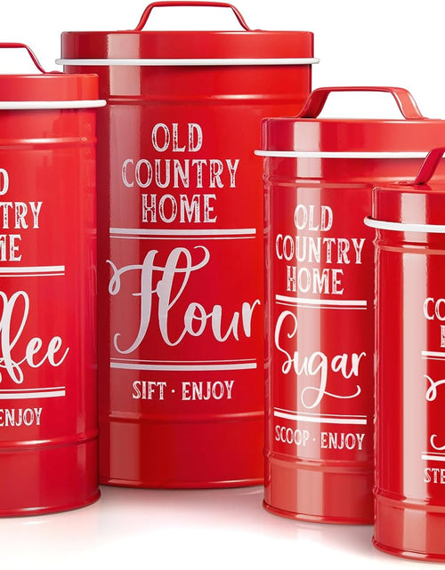 Load image into Gallery viewer, Airtight Kitchen Canisters for Countertop, Flour and Sugar Containers, Tea Coffee Sugar Canister Set, Red, Set of 4
