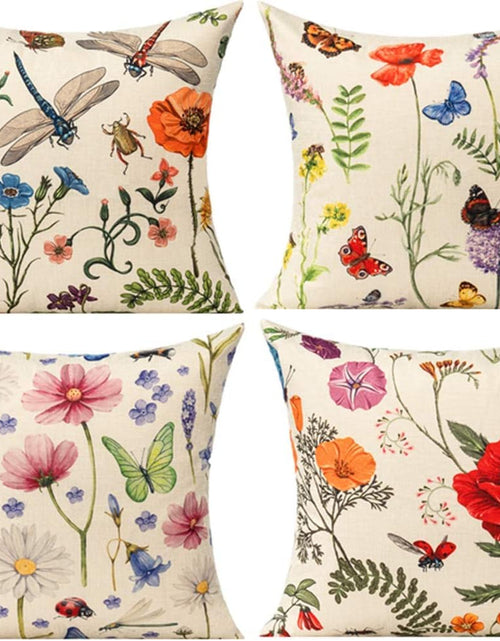 Load image into Gallery viewer, Outdoor Patio Throw Pillow Covers Spring Summer Garden Flowers Farmhouse Decor, 18x18 Set of 4
