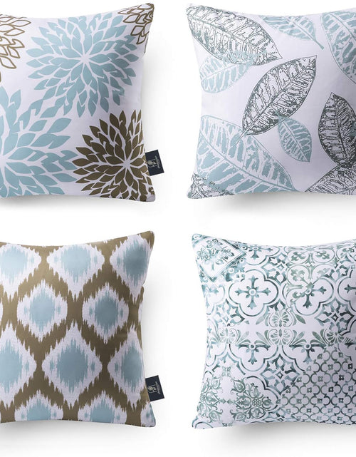 Load image into Gallery viewer, Set of 4 New Living Series Leaf Geometric Blue and Coffee Throw Decorative Pillow Cover Cushion Cover 18 x 18 inches
