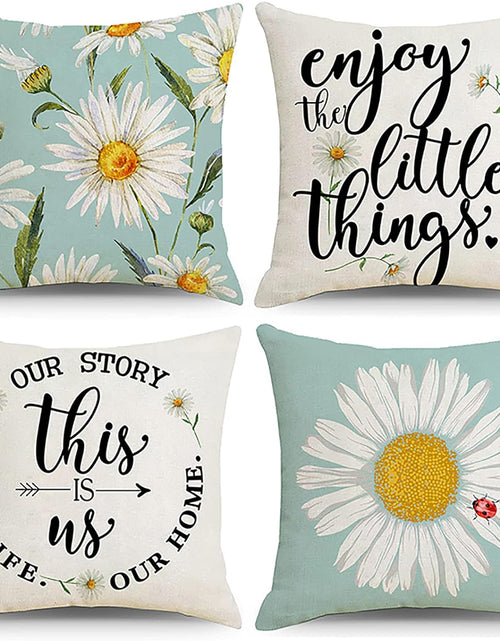 Load image into Gallery viewer, Set of 4, Sunflower Decorative Spring Daisy Light Blue Cushion Case for Sofa Couch

