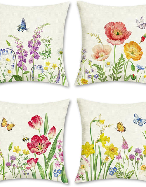Load image into Gallery viewer, Set of 4 Garden Flower Butterfly Decorative Pillows Case Polyester Linen Cushion Covers
