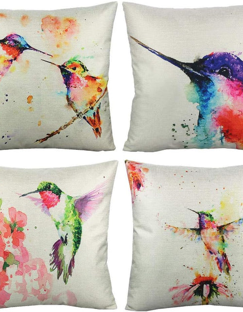 Load image into Gallery viewer, Set of 4 Spring Hummingbirds Decorative Tropical Cushion Cases, 18 x 18 inches
