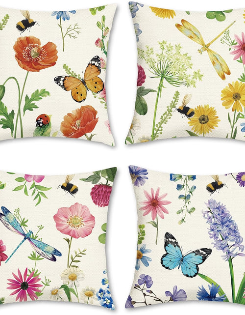 Load image into Gallery viewer, Set of 4 Wildflowers Plants Butterfly Patio Decorative Pillow Cushion Cases
