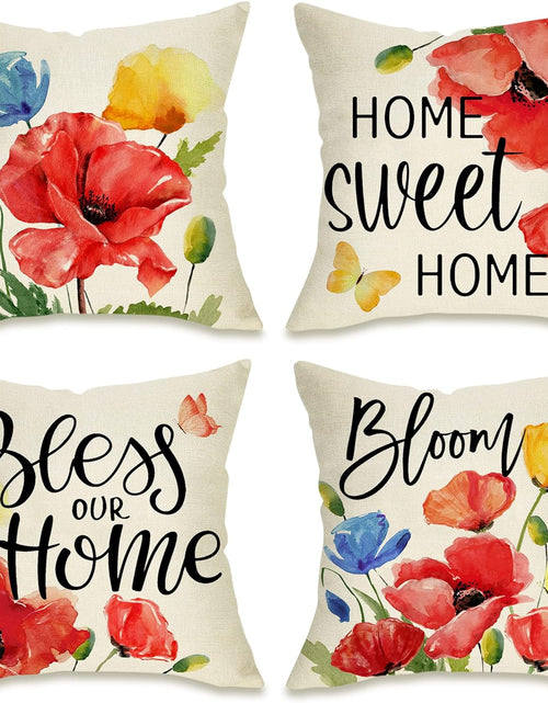 Load image into Gallery viewer, Poppy Floral Flowers Decorative Throw Pillow Covers 18 x 18 Set of 4
