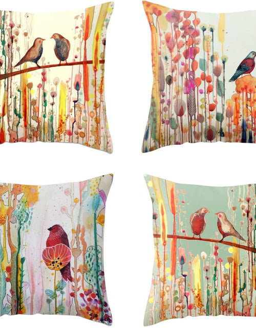 Load image into Gallery viewer, Modern Decoration Throw Pillow Covers 18x18 Set of 4 Retro Bird Flowers Throw Pillowcovers
