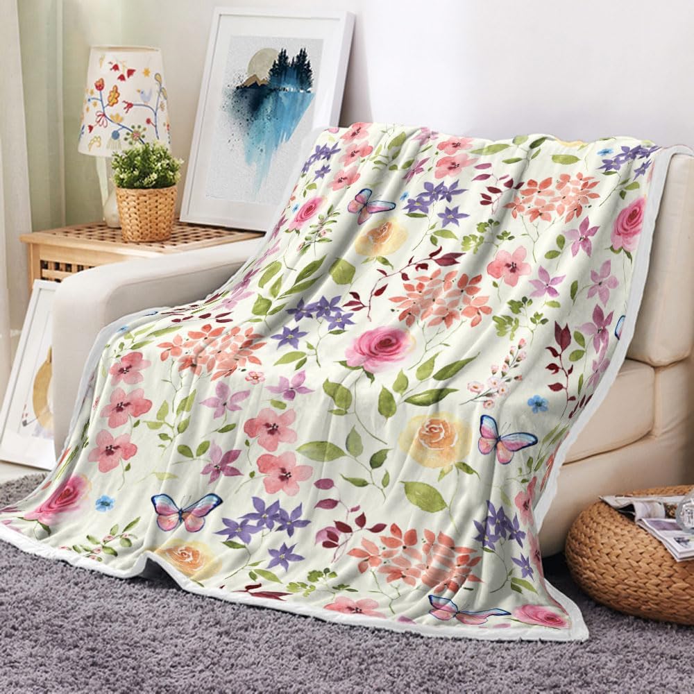 Pink Butterfly Throw Blanket Soft Cozy Warm Plush Fleece Flannel Blanket, 60 x 50 inches
