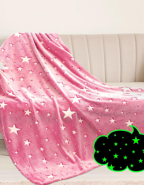 Load image into Gallery viewer, Glow in The Dark Blanket Girls Pink Star Blanket Fleece Blanket, Pink Star
