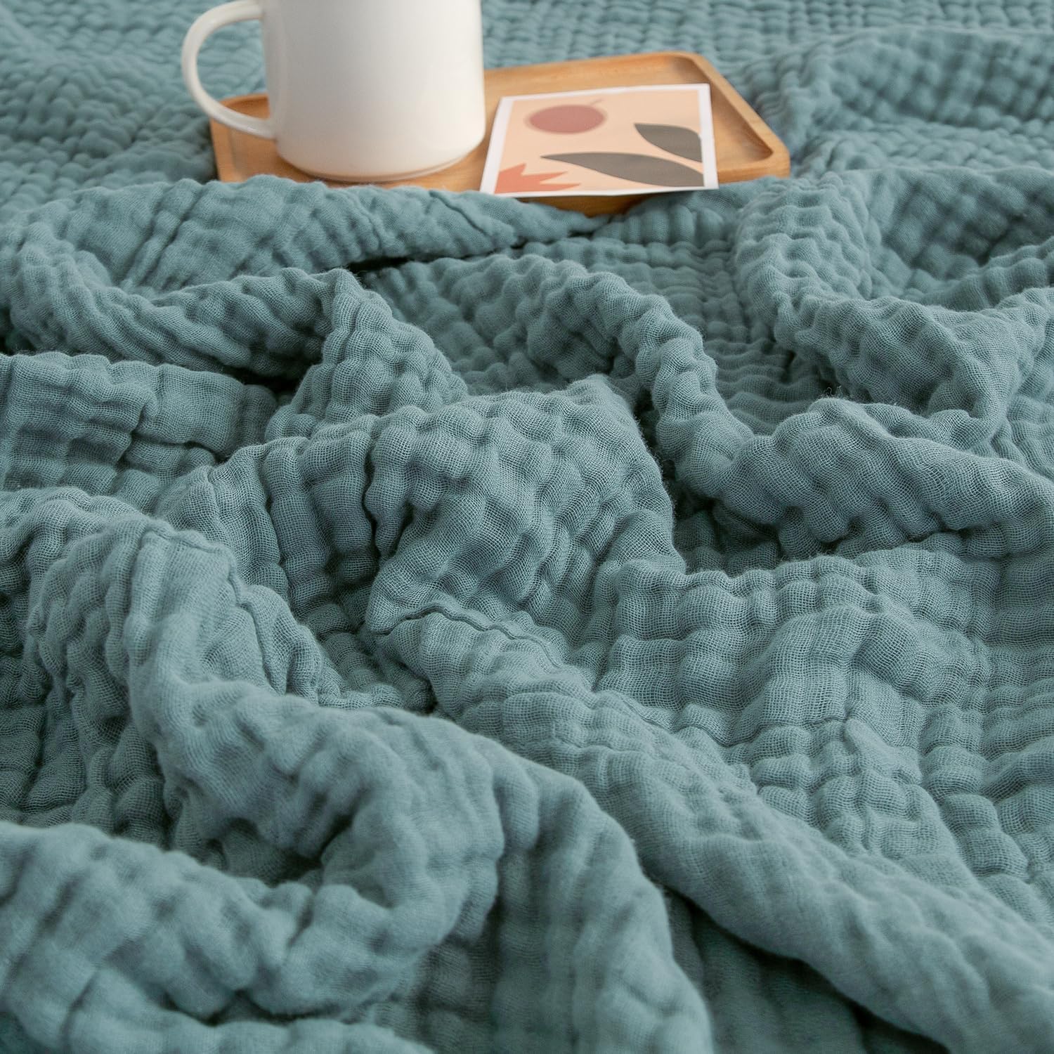 Cotton Throw Blanket for Couch Soft Muslin Blankets 50"x60" Lightweight, Teal