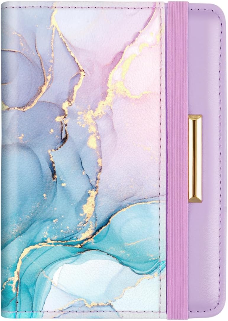 Passport Holder Cover Travel RFID Blocking Passport Cover Wallet with Elastic Band for Women, Gradien Marble