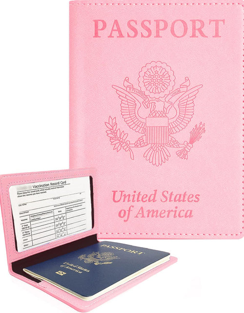 Load image into Gallery viewer, Leather Passport Holder Covers Case, Passport Book Wallet Card Slot Luggage Tag, Pink
