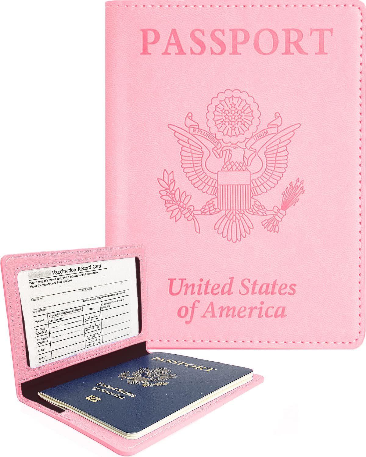 Leather Passport Holder Covers Case, Passport Book Wallet Card Slot Luggage Tag, Pink