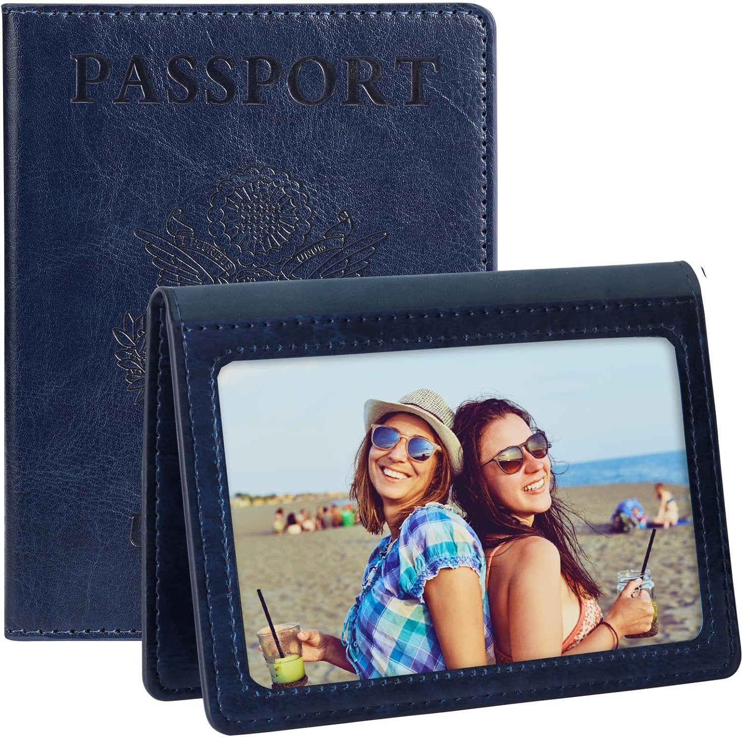 Passport Holder for Travel, Slim Passport Cover for Women Men, Leather Passport Case, Dark Blue