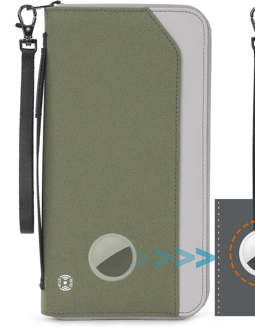 Load image into Gallery viewer, RFID Large Travel Passport Wallet with Airtag &amp; Card Holder Women Men  with Zipper Pocket, Army Green

