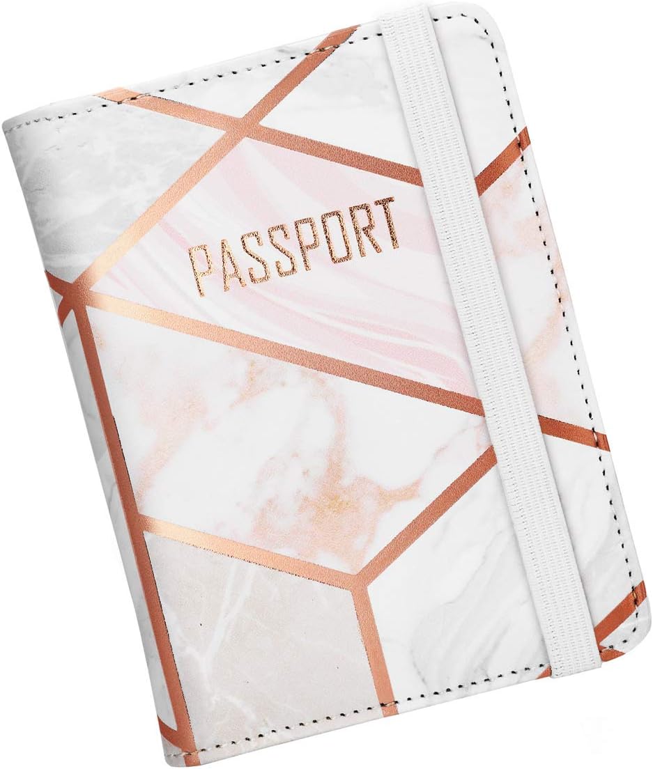 Passport Holder Cover, [Updated Version] Leather RFID Blocking Travel Wallet Case for Men & Women (Marble)