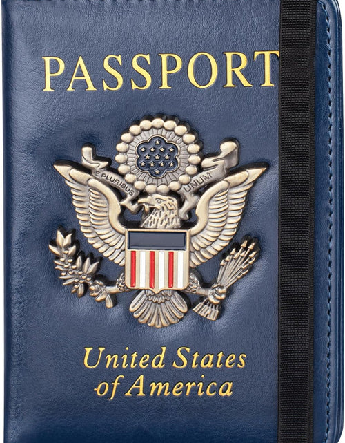 Load image into Gallery viewer, Passport Holder and Card Slot Combo RFID Blocking Leather Travel Passport Wallet, Blue
