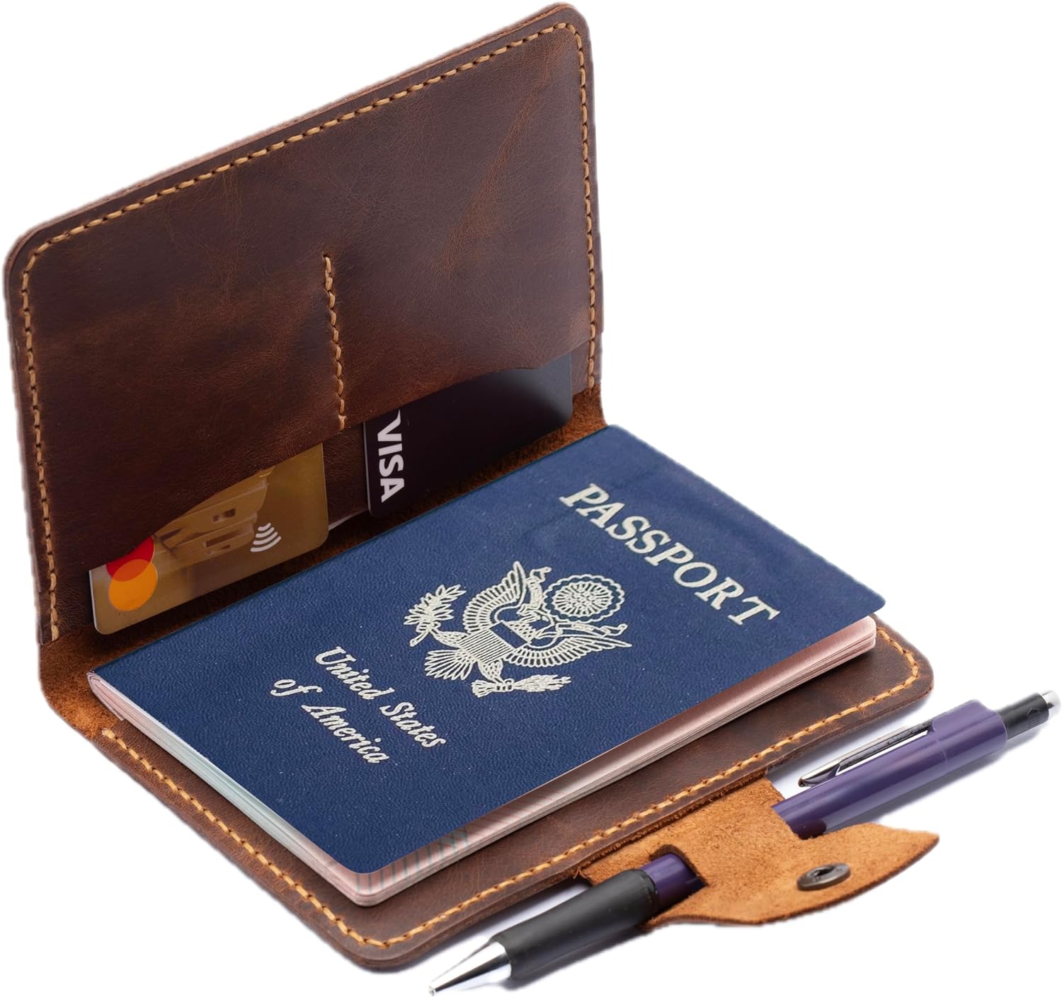 Handmade Passport Leather Case, Wallet Credit Card Holder (Dark Brown)