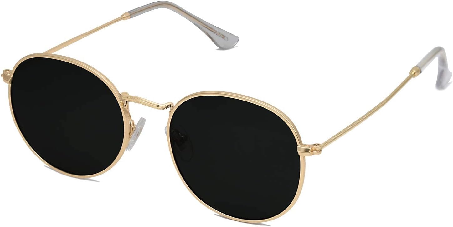 Small Round Polarized Sunglasses for Women Men Classic Vintage Retro Shades UV400 (Bright Gold Grey)