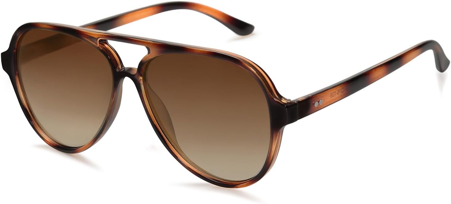 Classic Polarized Aviator Sunglasses Womens Mens Retro Double Bridge Aviators , Brown/Tortoise Brown