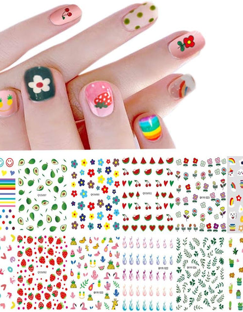 Load image into Gallery viewer, 2 Sheets 3D Self-adhesive DIY Nail Art Decoration Set Including Flowers Leaves Animals Plants Fruits
